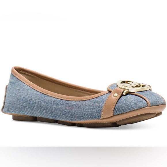 Michael Kors Fulton Denim Blue and Tan Women's Flats 9.5 - Picture 3 of 8
